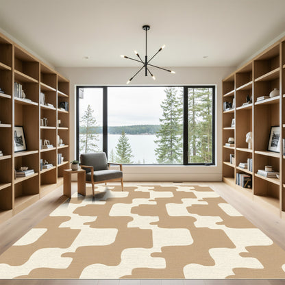 Modern Beige Cream Organic Grid Rug