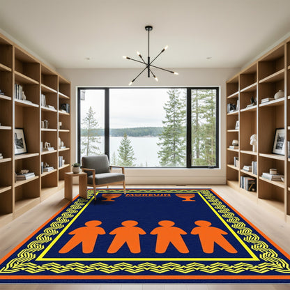 Bold Orange Figures Blue Border Rug