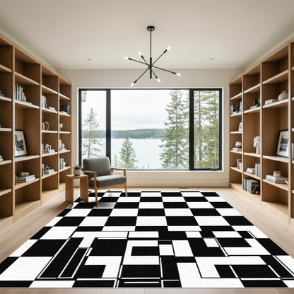 Graphic Checkerboard Black White Composition Rug