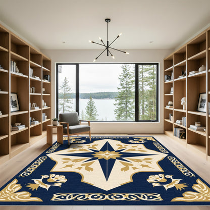 Navy Gold Starburst Medallion Floral Rug