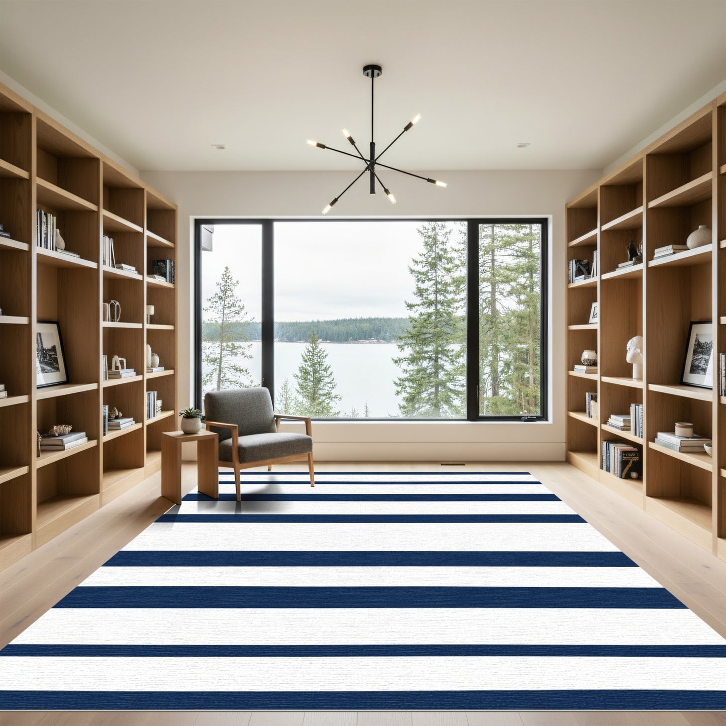 Bold Navy White Stripe Rug