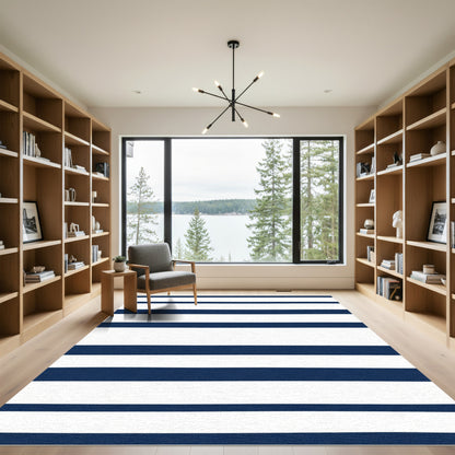 Bold Navy White Stripe Rug