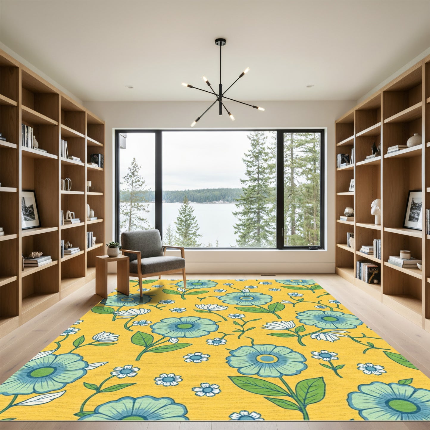 Retro Blue Green Flower Garden Rug