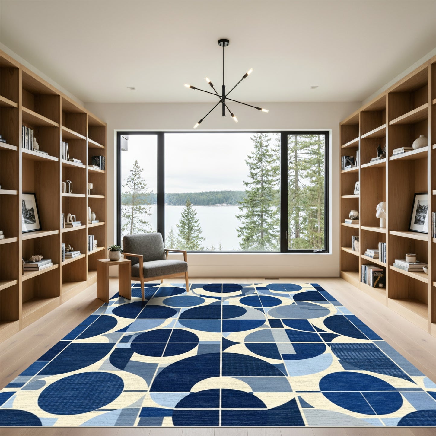 Mid Century Modern Blue Circles Rug