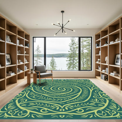 Teal Yellow Swirling Vine Mandalat Rug