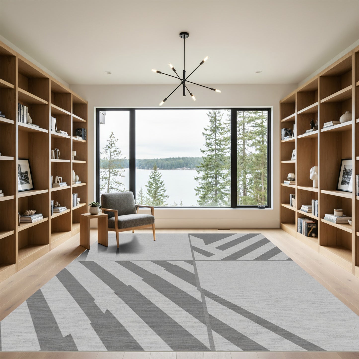 Gray Geometric Diagonal Stripe Rug