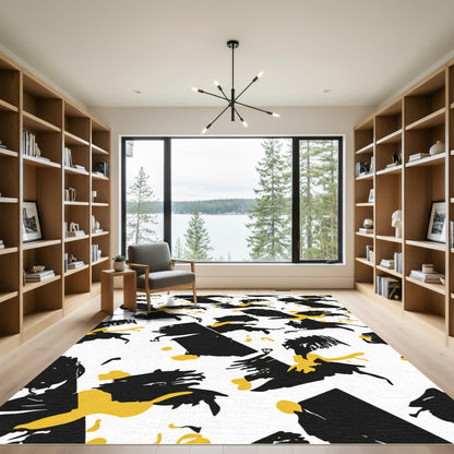 Black Yellow Abstract Splatter Composition Rug
