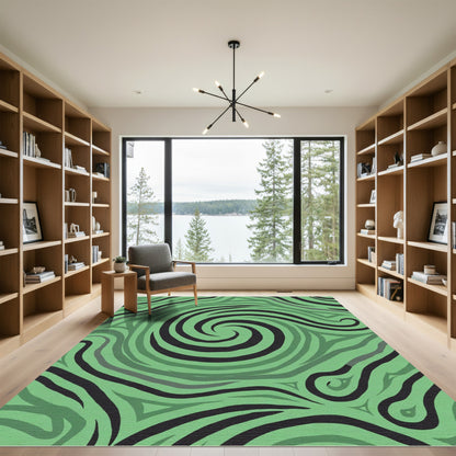Green Swirling Abstract Stripe Rug
