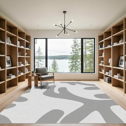 Minimalist Gray Abstract Organic Shape Rug