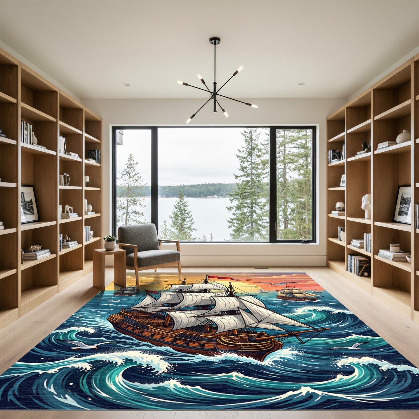 Majestic Galleon Sunset Ocean Voyage Rug