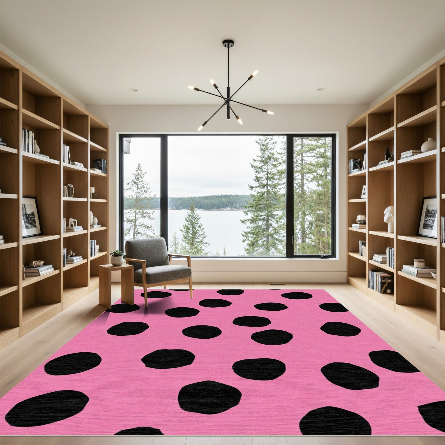 Vivid Pink Black Polka Dot Texture Rug