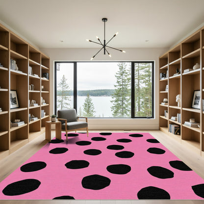 Vivid Pink Black Polka Dot Texture Rug