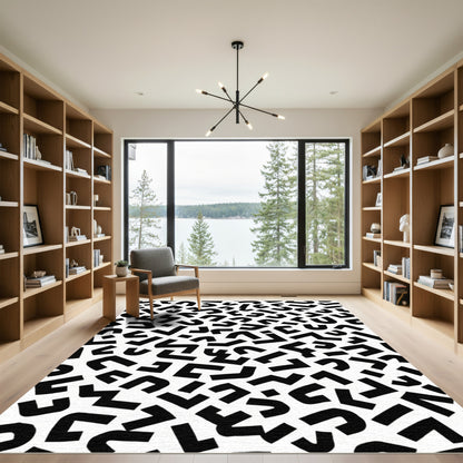 Black White Abstract Geometric Chaos Rug