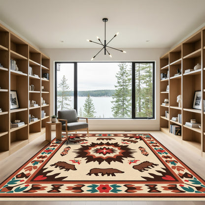 Brown Bear Woodland Medallion Rug