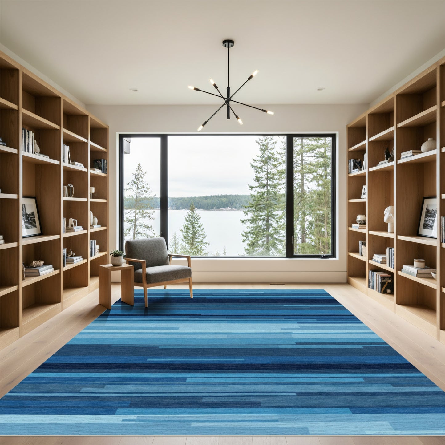 Abstract Blue Banded Horizontal Stripes Rug