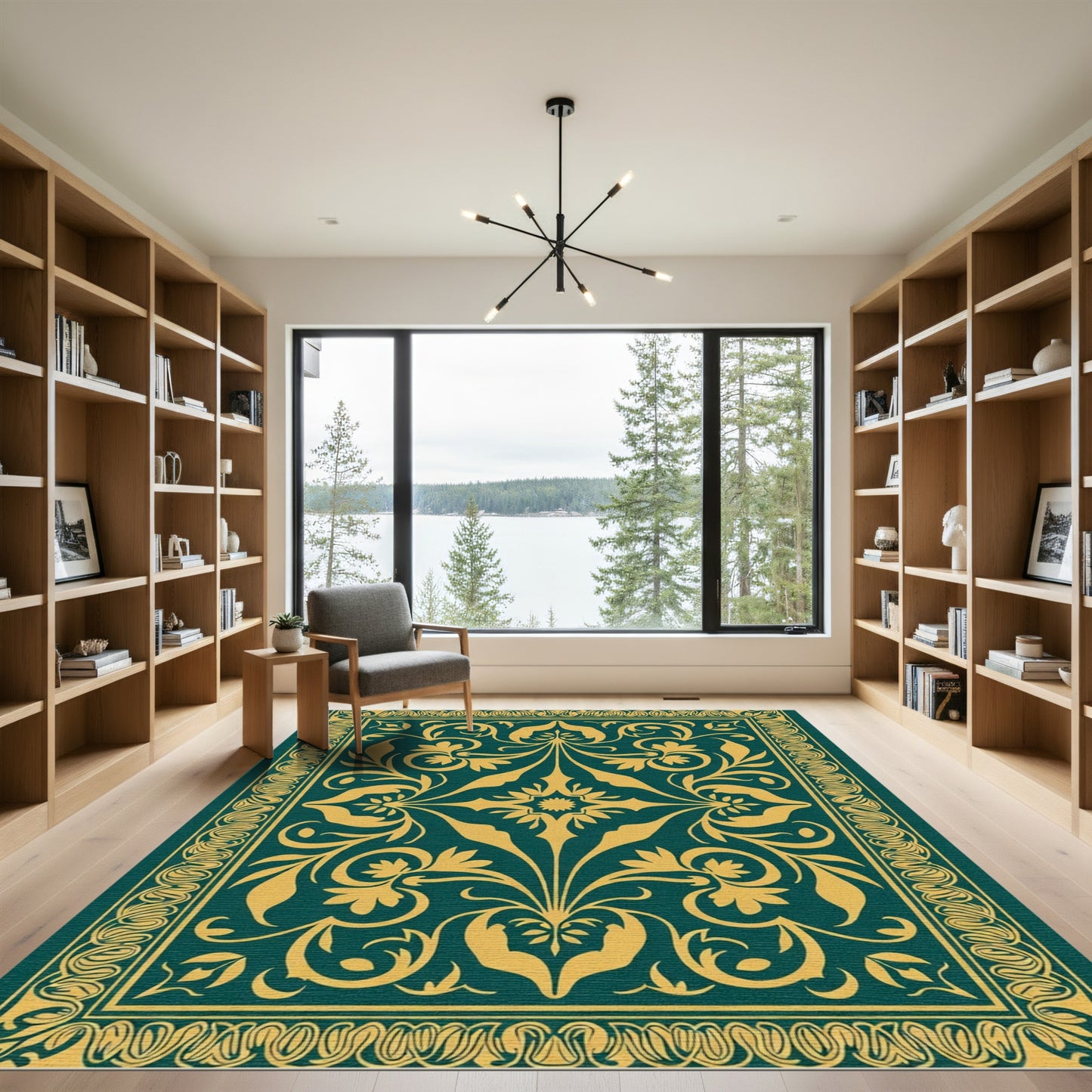 Deep Teal Gold Floral Medallion Rug