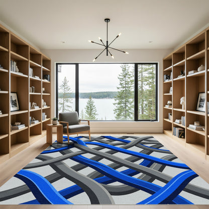 Modern Blue Gray Interwoven Abstract Waves Rug