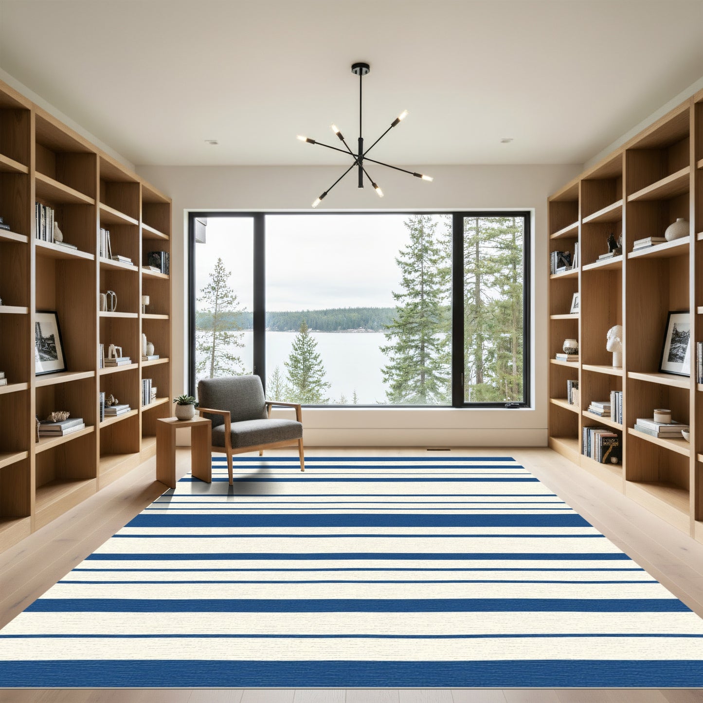 Classic Blue Cream Stripe Rug