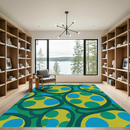 Abstract Yellow Blue Green Blob Rug