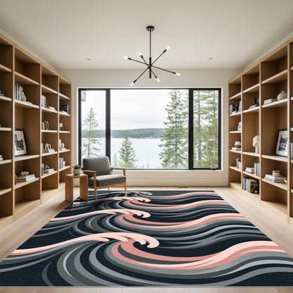 Deep Gray Pink Wave Abstract Rug