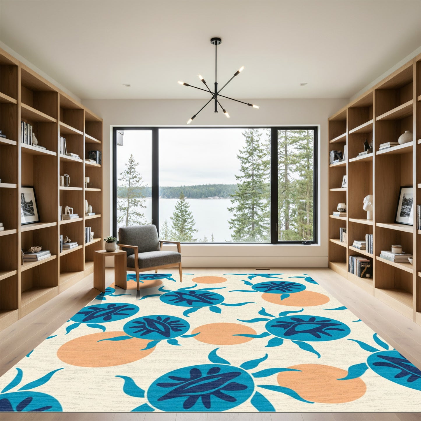 Coastal Blue Sunburst Circles Rug