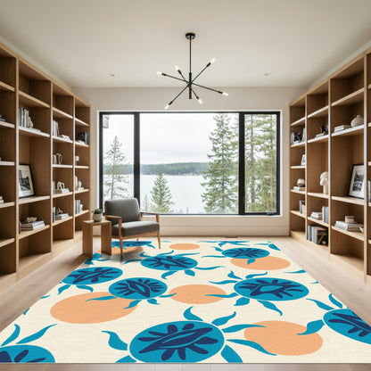 Coastal Blue Sunburst Circles Rug