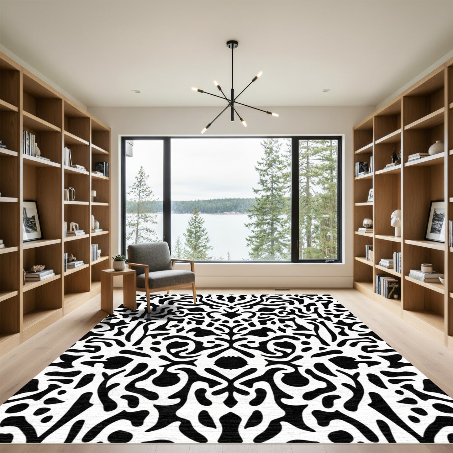 Bold Black And White Organic Symmetry Rug