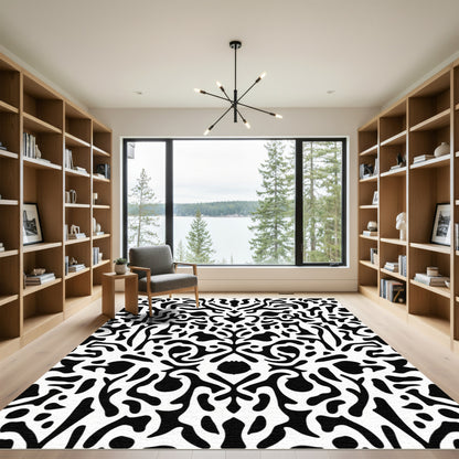 Bold Black And White Organic Symmetry Rug