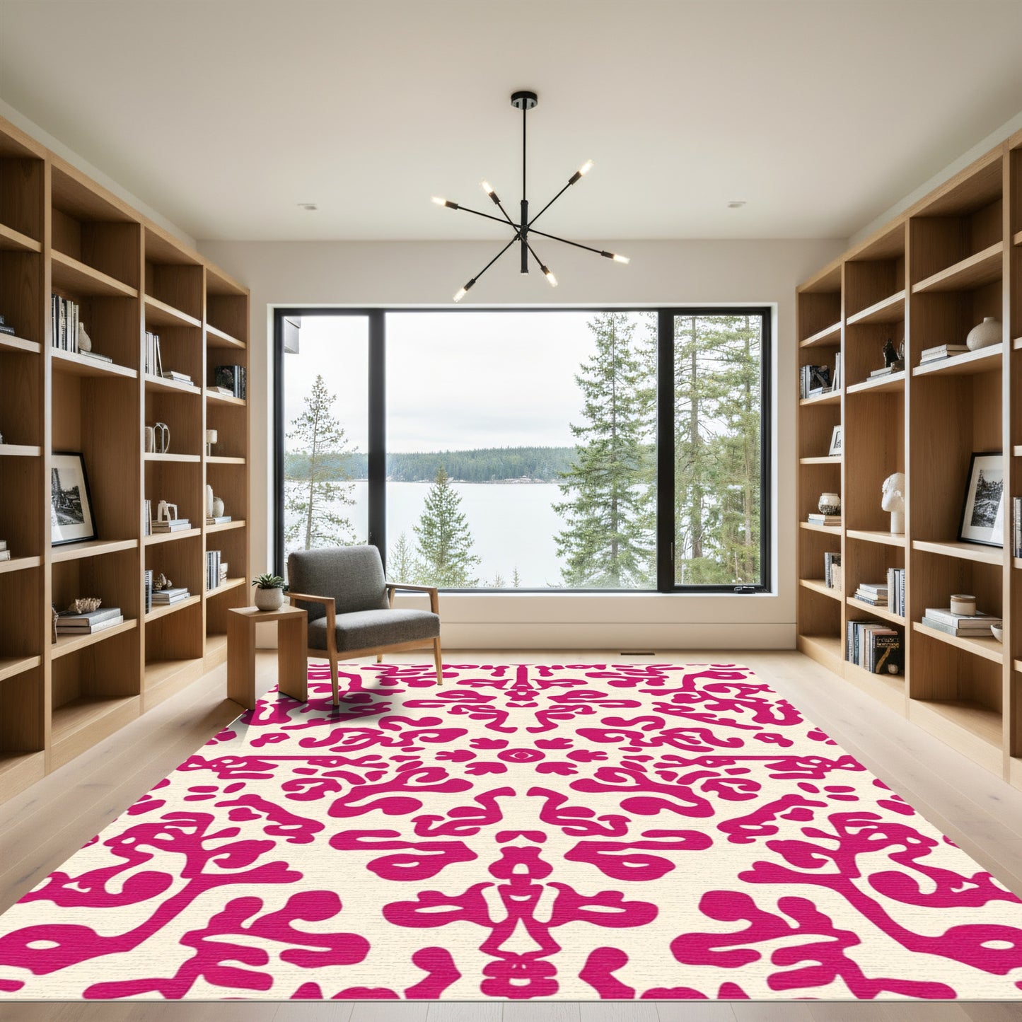 Vibrant fuchsia abstract symmetrical bloom Rug