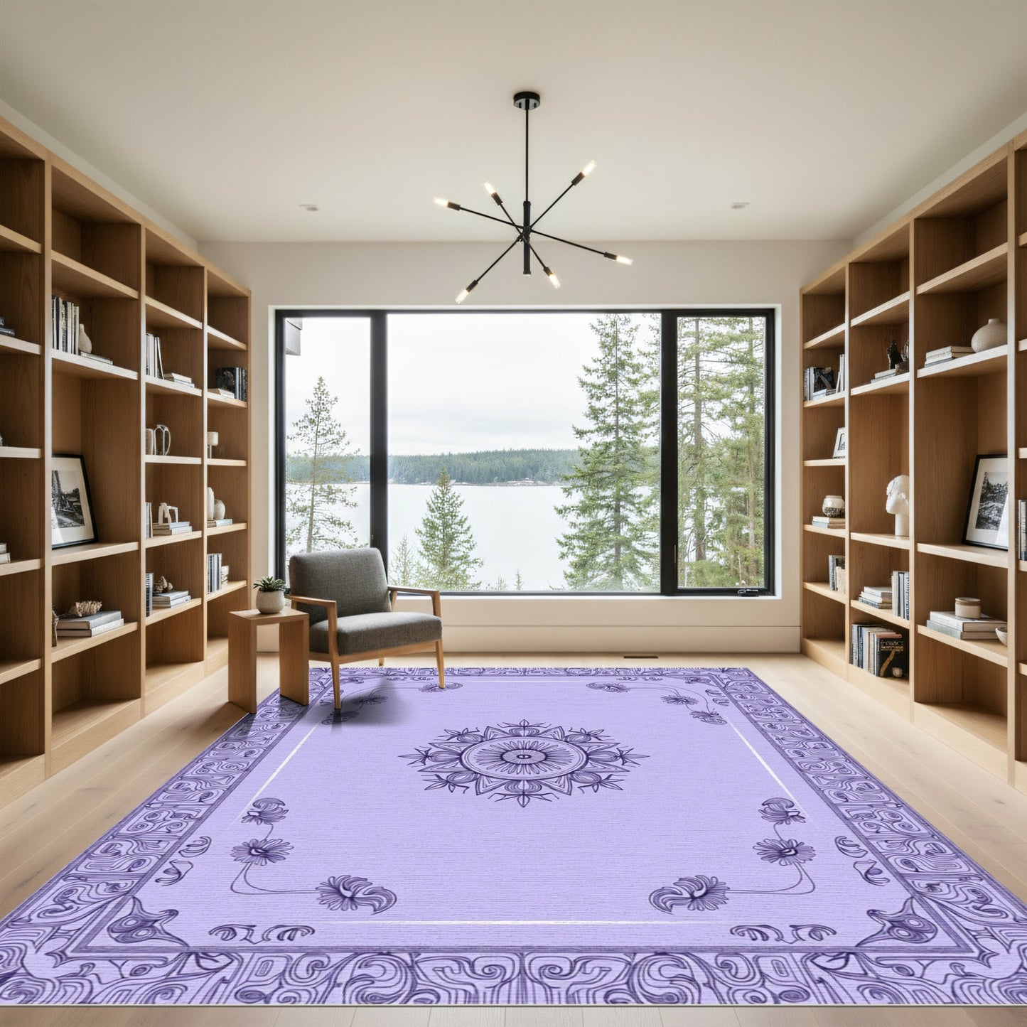 Purple Mandala Floral Border Rug