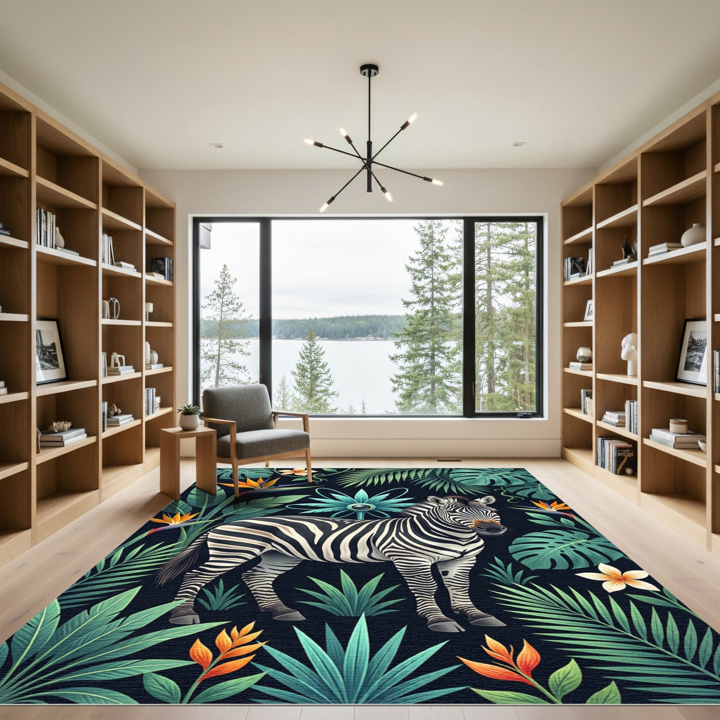 Jungle Zebra Tropical Floral Garden Rug