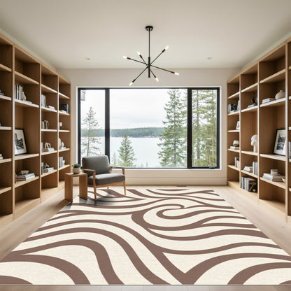 Brown Cream Swirling Lines Rug