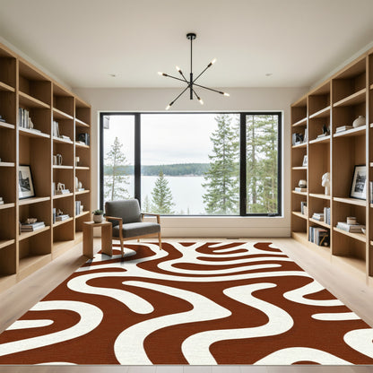 Brown Cream Abstract Organic Lines Rug