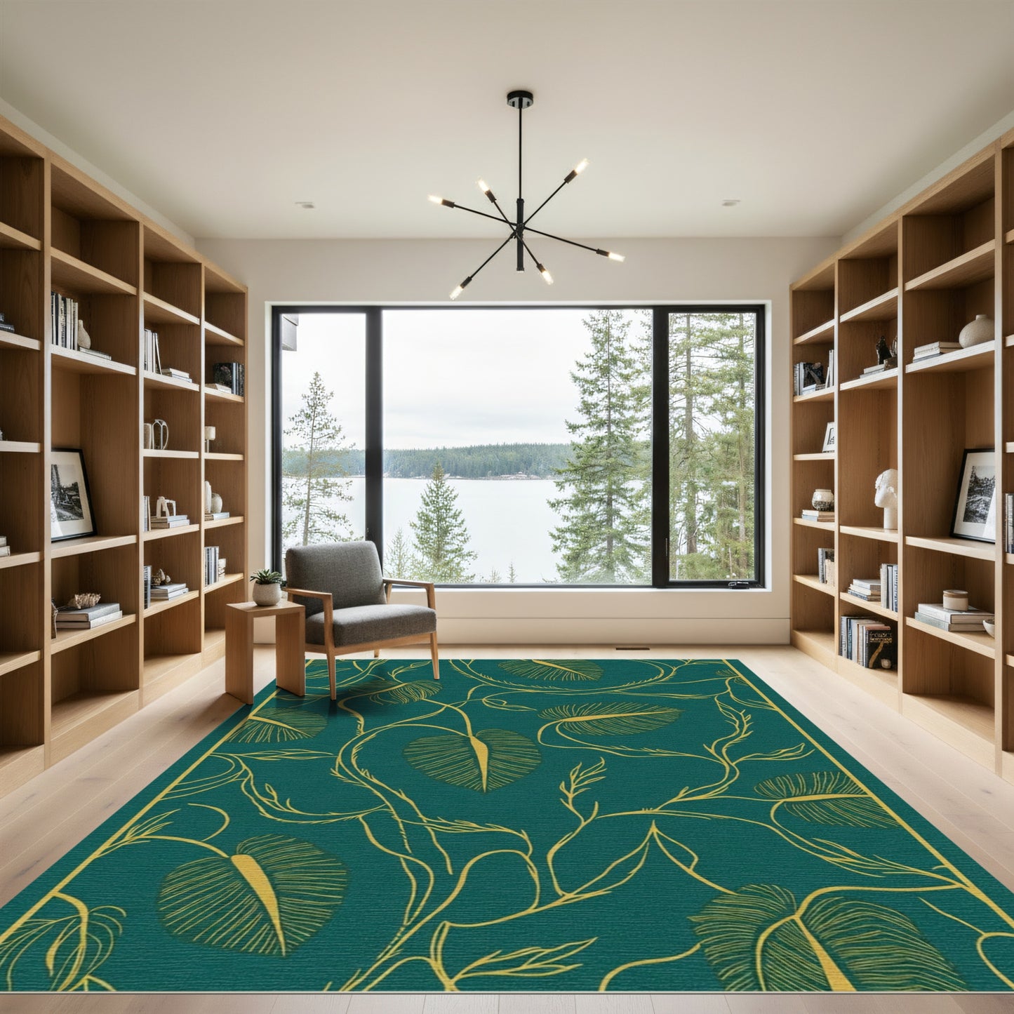 Teal And Gold Botanical Vine Rug
