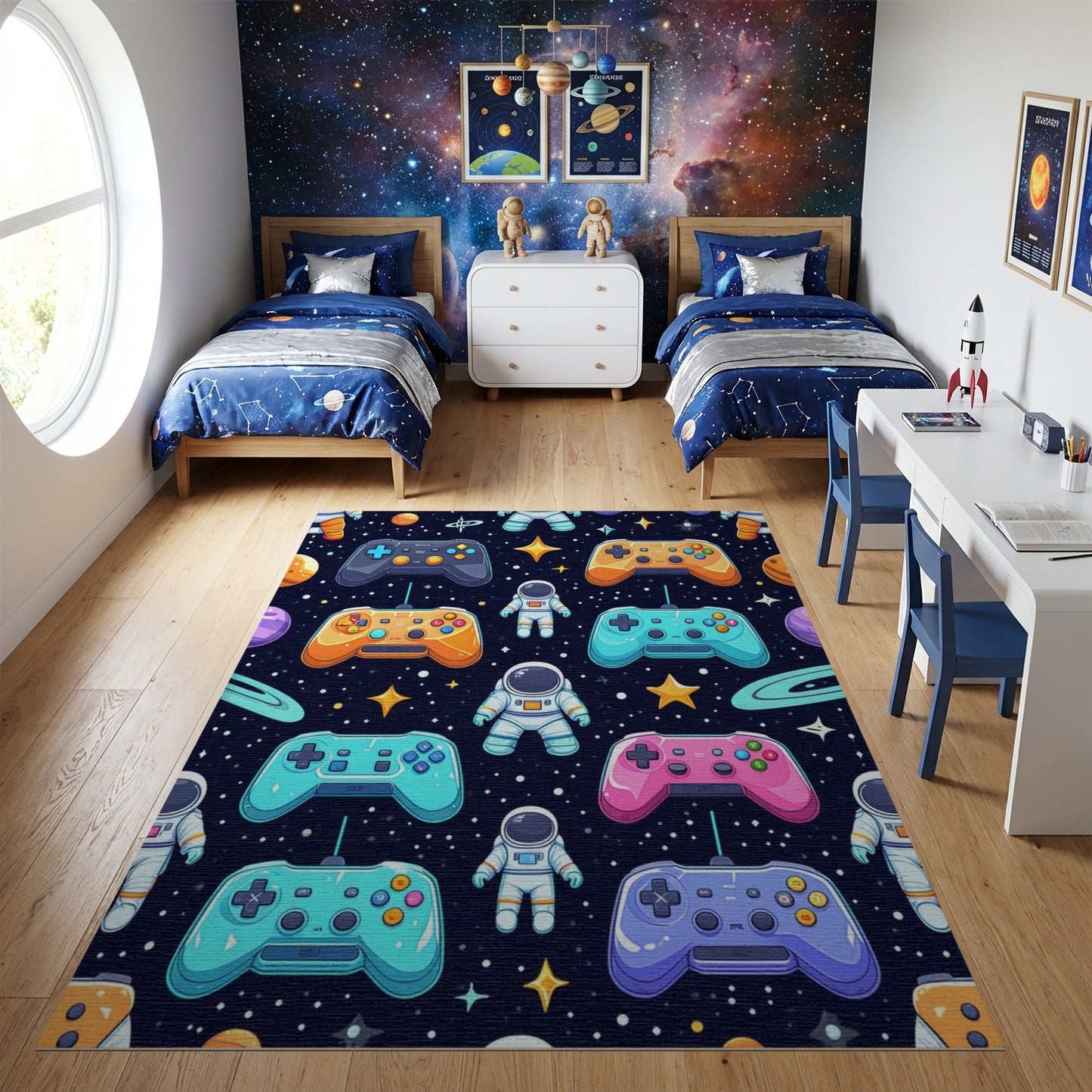Whimsical Astronauts Game Controllers Cosmic Rug