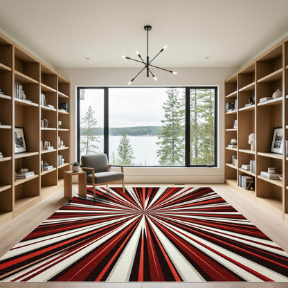 Dynamic Red White Burst Rug