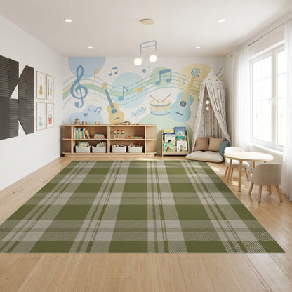 Rustic Olive Tan Plaid Rug