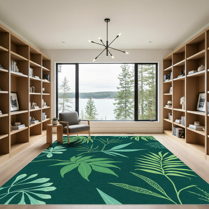 Emerald Jungle Botanical Leaf Array Rug