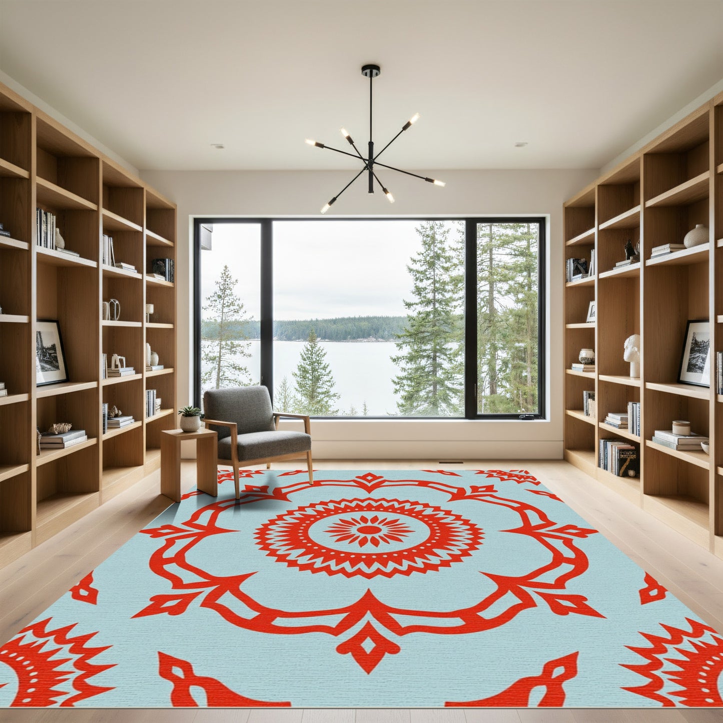 Crimson Symmetry Medallion Sky Rug