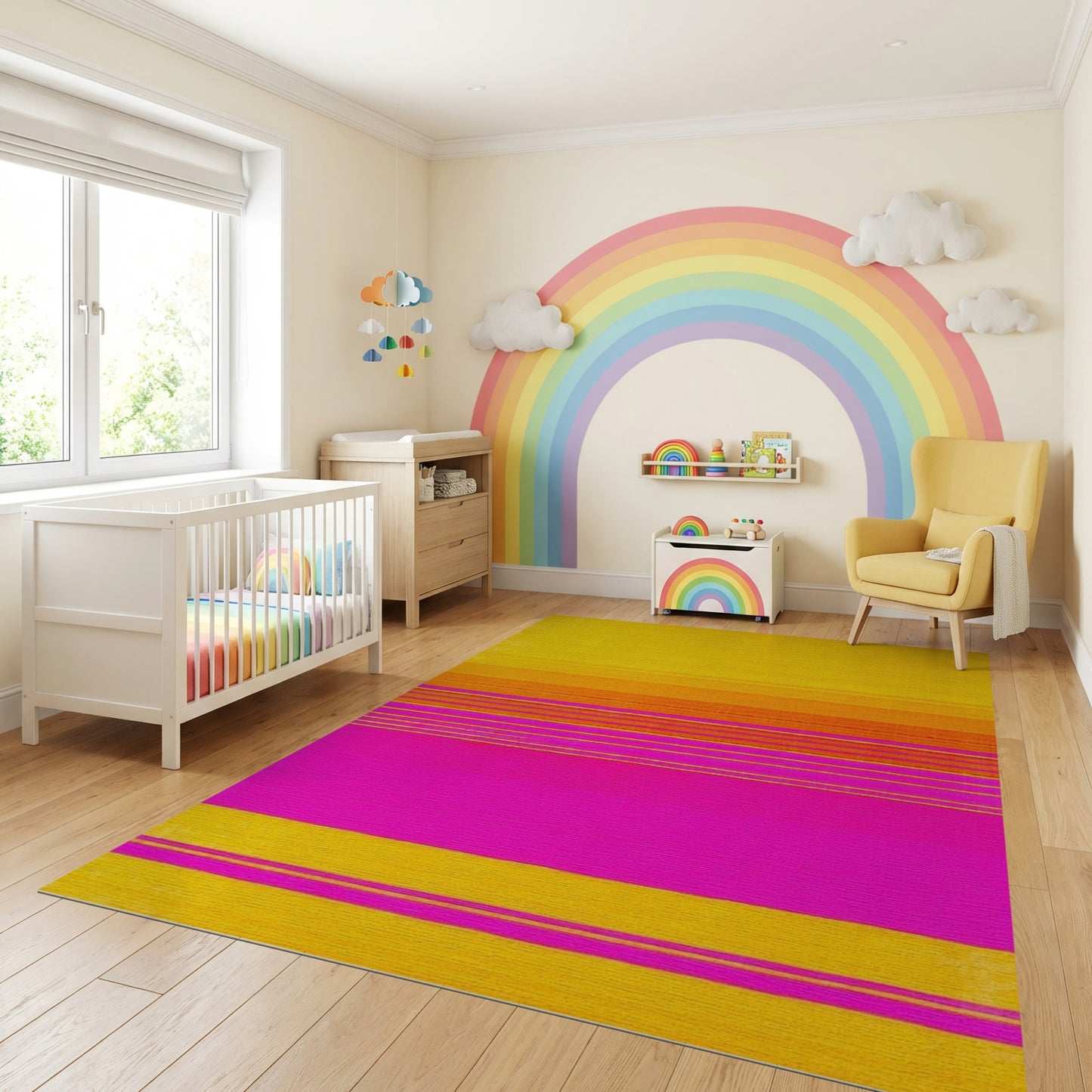 Yellow Orange Pink Horizontal Striped Rug