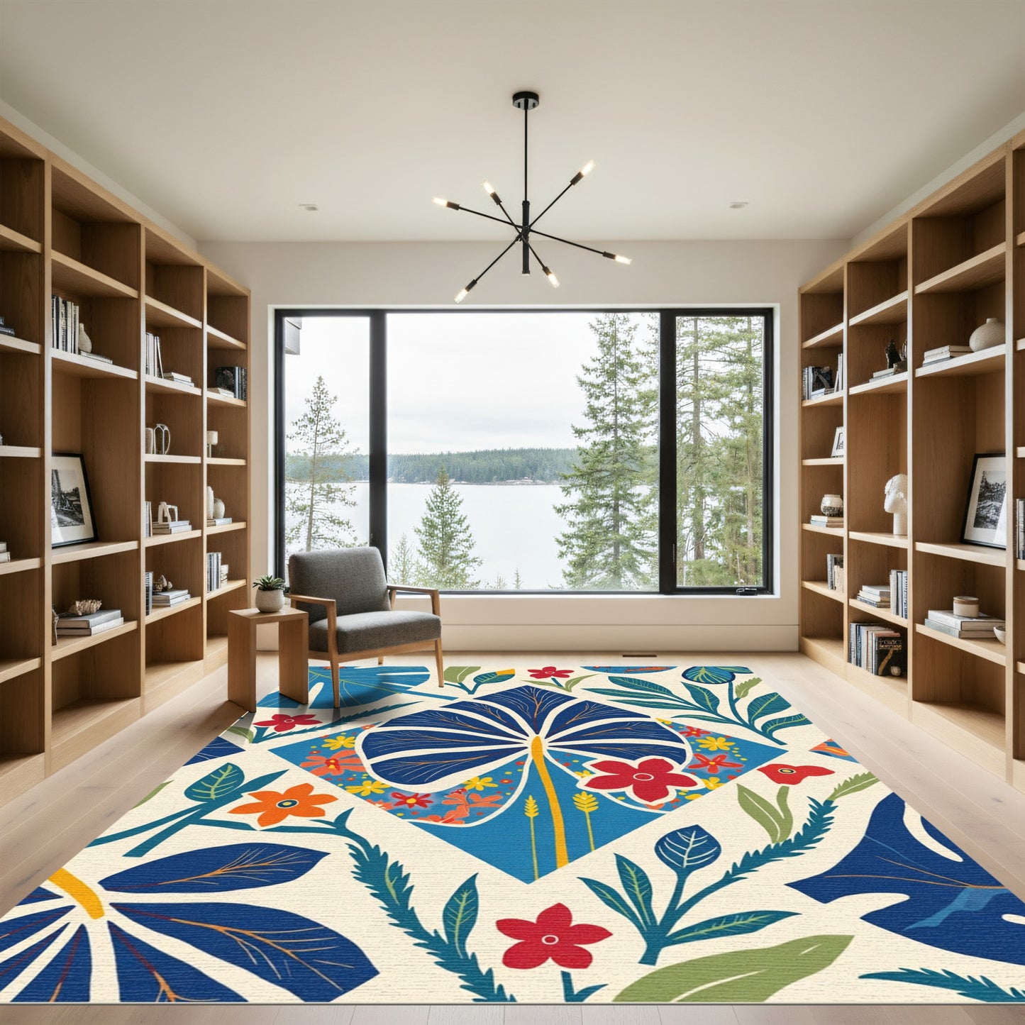 Vibrant Blue Tropical Floral Collage Rug