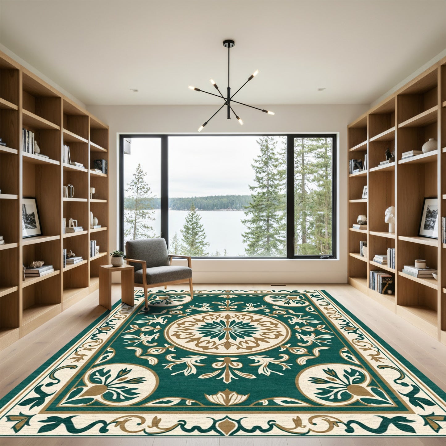 Emerald Medallion Floral Border Rug