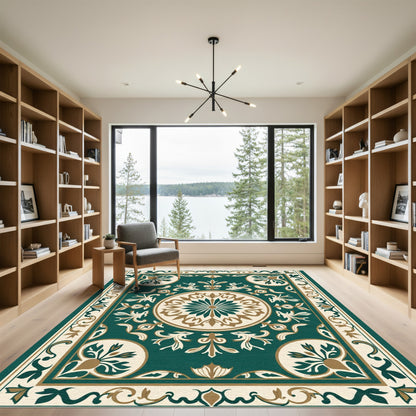 Emerald Medallion Floral Border Rug