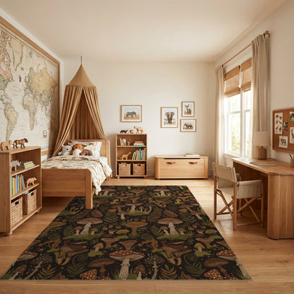 Whimsical Mushroom Fern Acorn Forest Rug