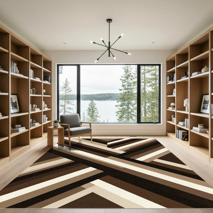 Modern Brown Geometric Intersecting Striped Rug