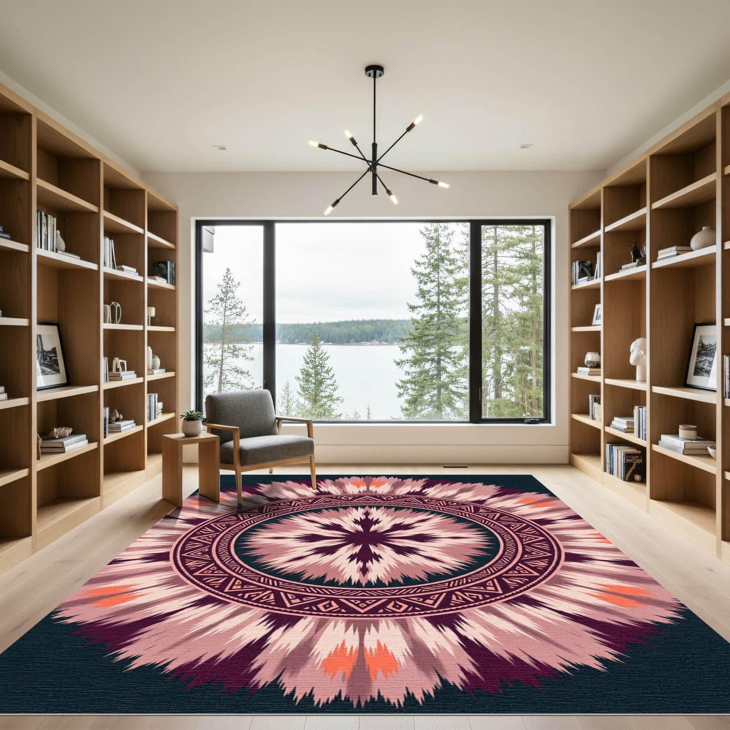 Pink Tribal Sunburst Medallion Rug