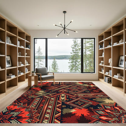 Crimson and Gold Patchwork Medallion Rug