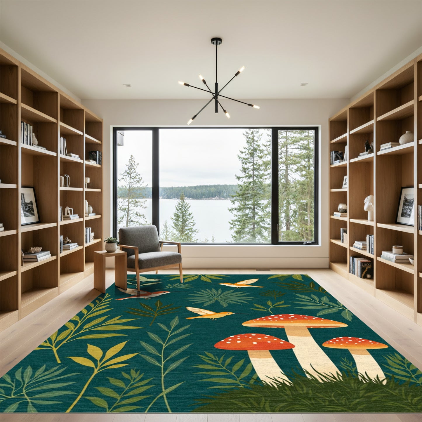 Enchanted Forest Hummingbirds and Mushrooms Rug