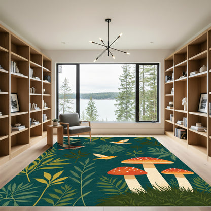 Enchanted Forest Hummingbirds and Mushrooms Rug
