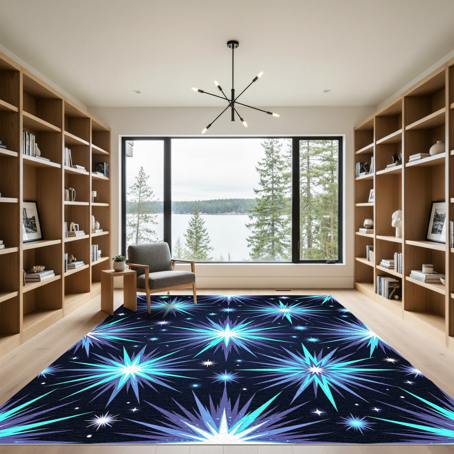 Aqua Sapphire Starburst Pattern Rug